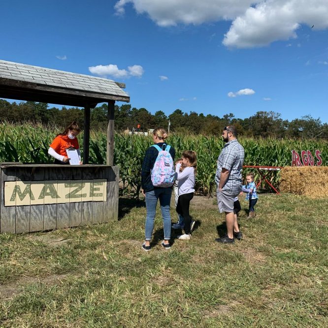 People waiting to enter the corn maze at Argos Farm