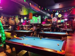People playing pool at Break Bar in Astoria, Queens