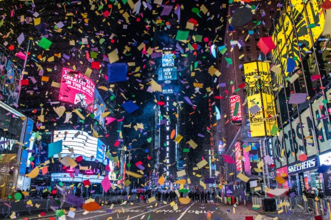 Confetti falling in Times Square on New Years