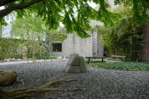Outdoor sculpture garden at Noguchi Museum in Astoria, Queens