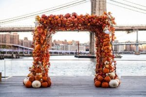 The pumpkin arch at The Seaport