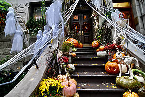 New York City/USA - October 26, 2019: Halloween decorations, Upper East Side,