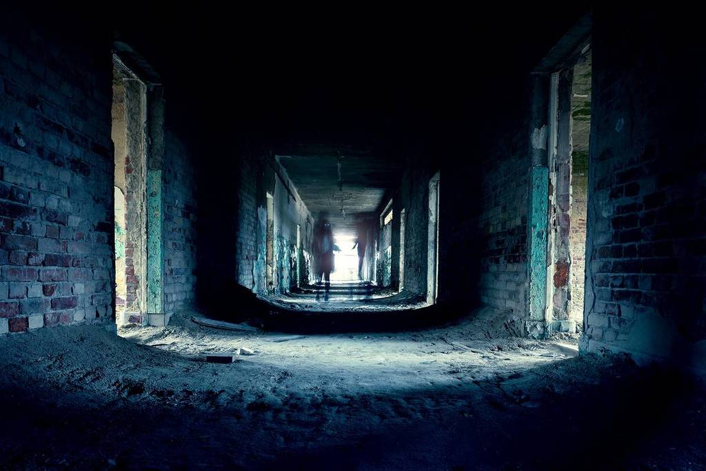 abandoned creepy corridor with ghoast in szentkirályszabadja Hungary ghost tour .