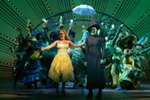 Cast of Wicked: The Musical live on stage on Broadway.