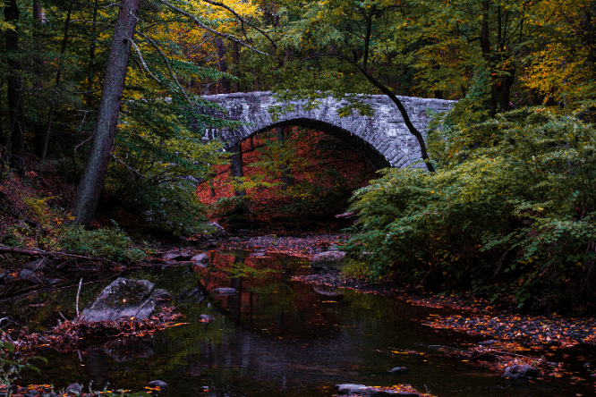 Stone bridge at Rockefeller State Park Preserve