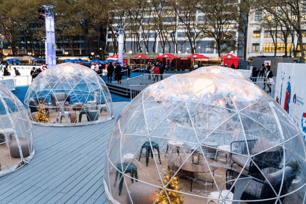Igloo dining at Bryant Park's Winter Village in New York City